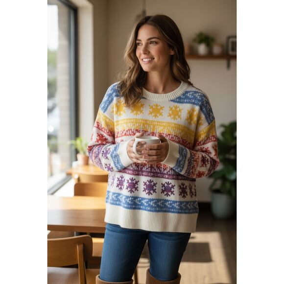NWOT Old Navy Colorful Fair Isle Nordic Wool Blend Sweater Size Medium - Picture 1 of 5